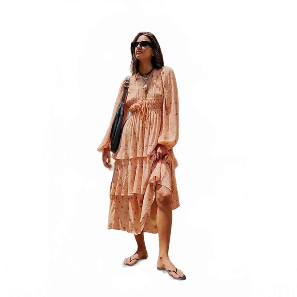 $168 Free People Bohemian Tried And True Maxi Dress. Ruffle Size S #778